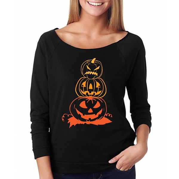 

halloween costume t-shirt womens long sleeve pumpkin horror fancy tee, White
