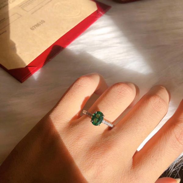 

delicate rings s925 sterling silver emerald row diamond ring show women's unique charm exquisite gifts for women, Golden;silver