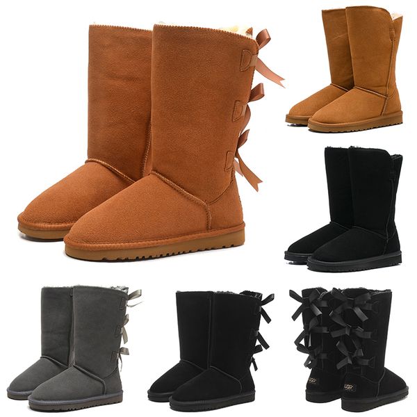 

snow winter boots classic australian women 3 bailey bowknot tall designer ladies girl booties over the knee thigh high boot 36-41, Black