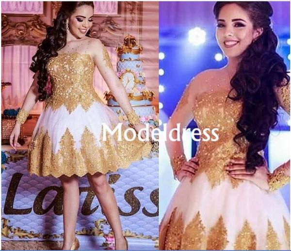 

short lace sequins homecoming dresses sheer neck long sleeves illusion appliques knee length cocktail gowns elegant classic prom gowns, Red