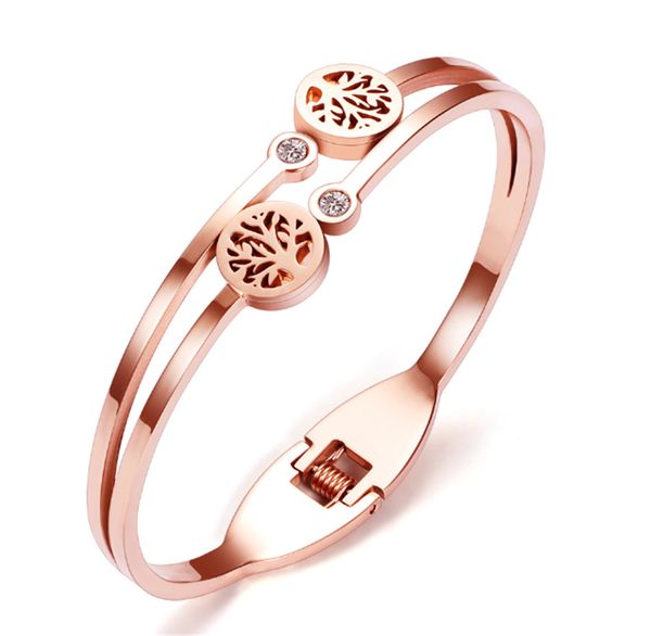 

trendy life tree 316l stainless steel bracelets & bangles for women female jewelry rose gold titanium steel bangle gift pulseira, Black