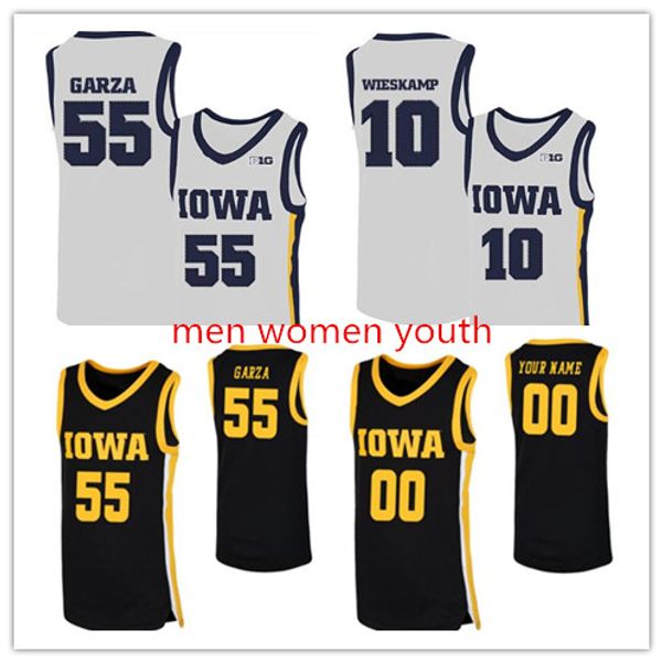 

men women youth 2020 ncaa iowa hawkeyes jerseys 55 luka garza 10 joe wieskamp 25 tyler cook 15 kriener 30 lester basketball jerseys custom, Black;red