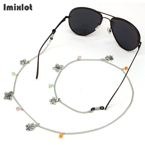 

trendy women crystal eyeglass chains butterfly leaf flower sunglasses reading glasses chain eyewears cord holder neck strap rope, Silver