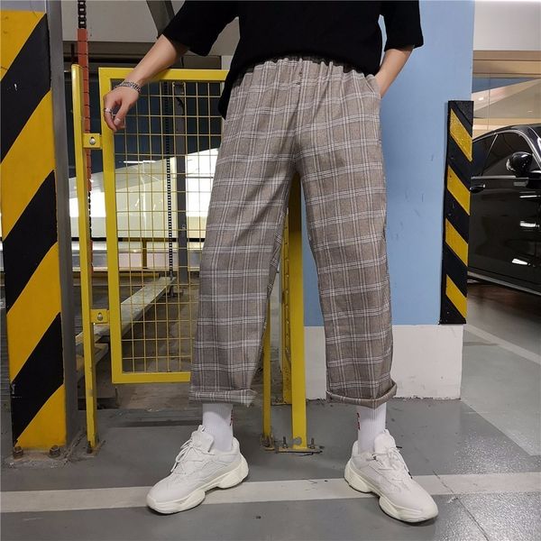 

men's pants 2021 fashion lattice casual cotton loose wide legs trousers youth homme hip hop dance sweatpants s-xl, Black