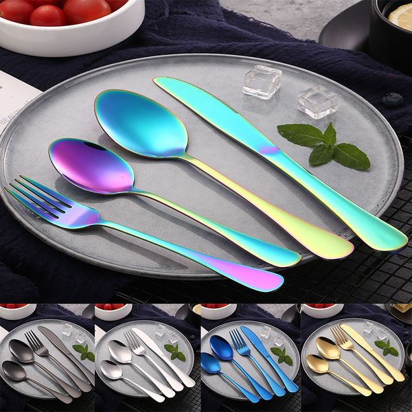 

4pcs/set flatware set 5 color tableware cutlery stainless steel utensils kitchen dinnerware include knife fork spoon tea spoon tc190329