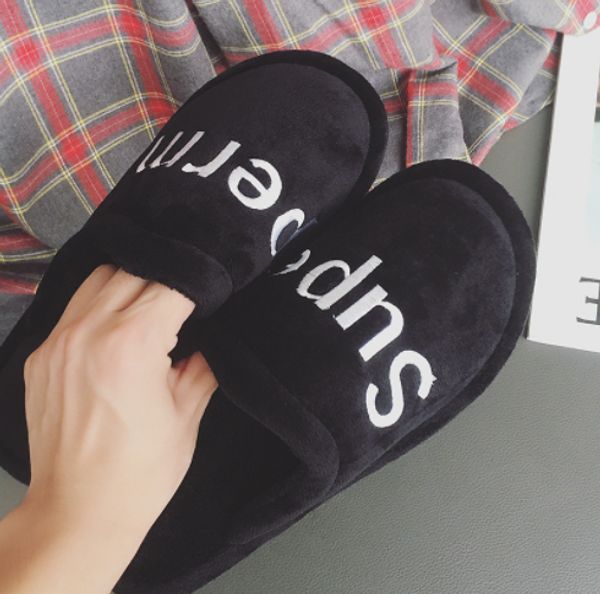 

2019 fashion supre superme winter home slippers shoes non-slip soft winter warm slippers indoor bedroom couples floor shoes, Blue;gray