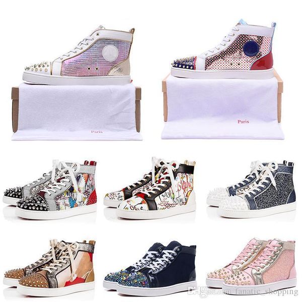 

luxury designer casual shoes red bottom mens women suede spike crystal leather flat sport sneakers box dust bag 36-48 big size