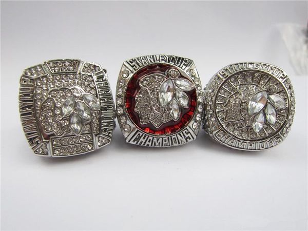 

3шт / набор 2010 2013 2015 чикаго блэкхокс стэнли чемпионат кубок hockey кольцо оптом бесплатная доставка, Golden;silver