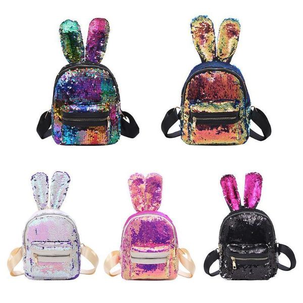 

sequins backpack cute rabbit ears shoulder bag for women girls travel bag bling shiny backpack mochila feminina escolar new