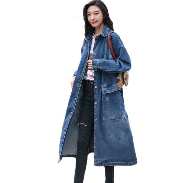 

2018 spring autumn new women's casual denim trench coat oversize single breasted retro washed cowboy outwear loose clothing a68, Tan;black