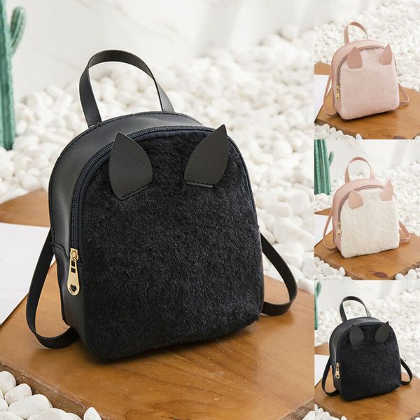 

women plush backpack fashion portable pu leather backpacks for teenage girls school backpack small travel shoulder bag