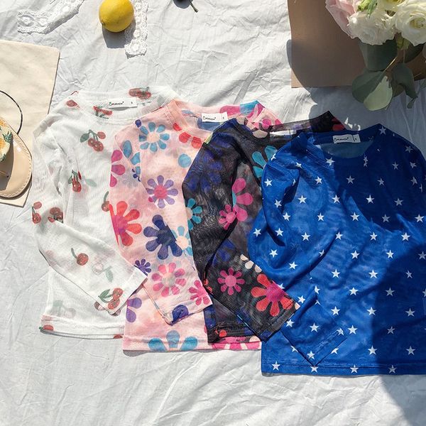 

2020 selling baby girls boys floral t-shirt summer fashion kids tees 1-7t, Blue