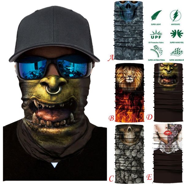 

cycling motorcycle mask neck tube ski scarf face balaclava print outdoor driving lion orc skull dropship#0415, Black