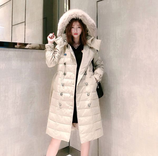 

women's down parkas jacket long winter outdoor clothing thick warm 2019 new ski suit european authentic english style fur collar hooded, Black
