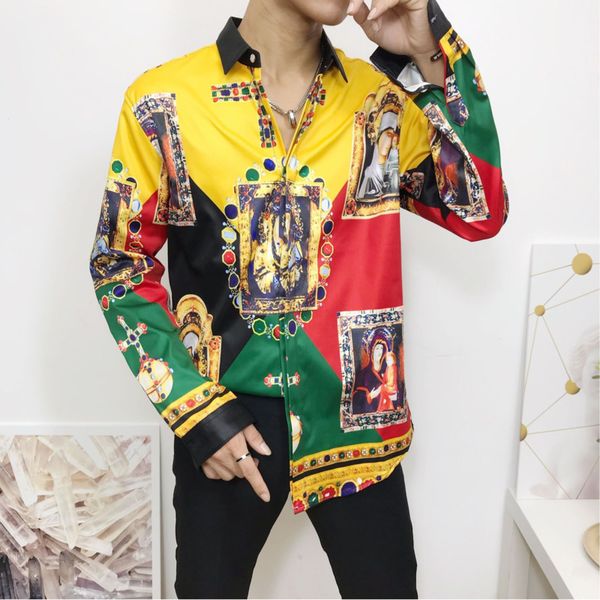 

mens 2020 luxury designer t shirts 3d printed cotton plaid button clothes 20ss summer new fashion brand casual slim men long sleeve shirt, White;black