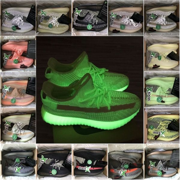 

36 48 gid glow kanye west black static reflective hyperspace true form clay men women running shoes lundmark antlia synth sneakers stockx