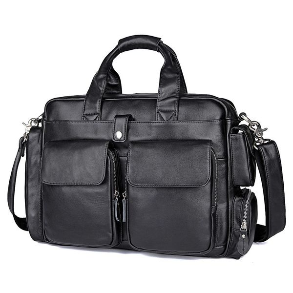 

black coffee genuine leather office men briefcase a4 15.6'' 14'' lapmessenger bags business travel bag portfolio m7219