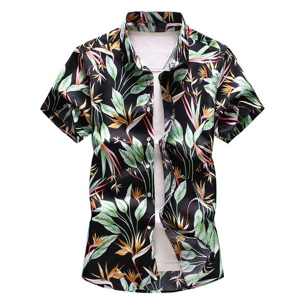 

2020 summer new men's hawaiian short-sleeved shirt fashion casual flower shirt male brand clothes plus size 5xl 6xl 7xl,8013, White;black