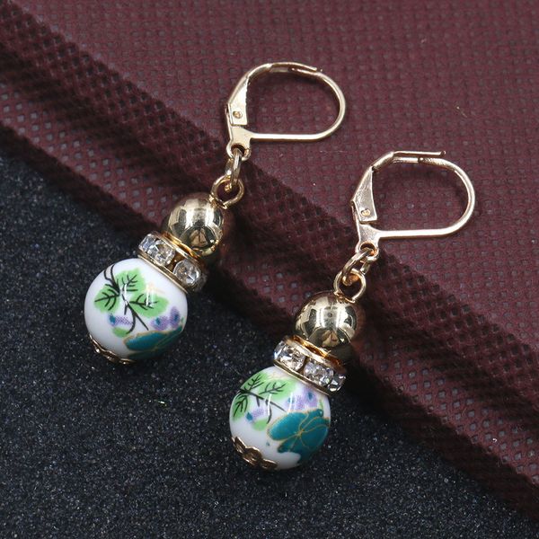 

geometric round ceramic earrings for women ethnic bohemia earrings green blue purple, Silver
