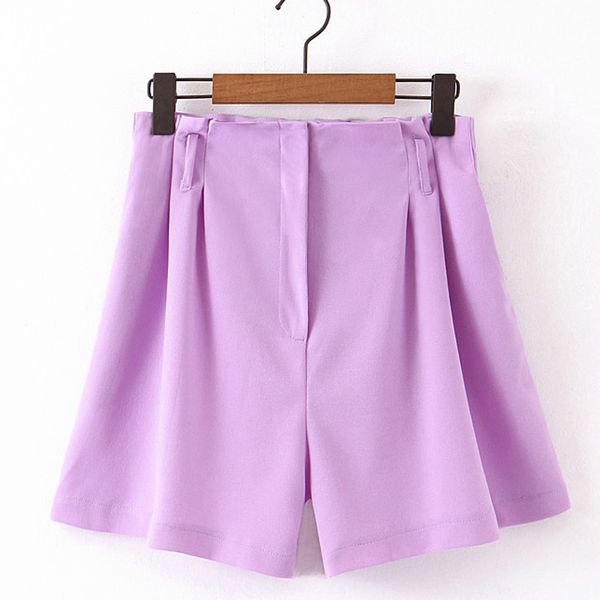 

rr purple solid empire shorts women fashion elastic waist short women elegant zipper shorts female ladies gs, White;black
