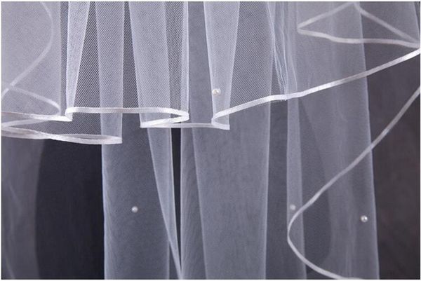 Velos de novia de tul cortos de tres capas con borde de cinta con cuentas accesorios de boda para vestidos de novia Veil275Y