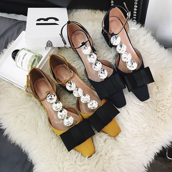 

med heels sandals women rhinestone sandalias mujer 2020 bow sandalia feminina summer shoes women cozy fashion zapatos de mujer, Black