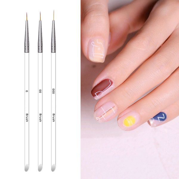 

3pcs/set gel nail art line painting brushes crystal acrylic thin liner drawing pen nail art manicure tools set, Yellow