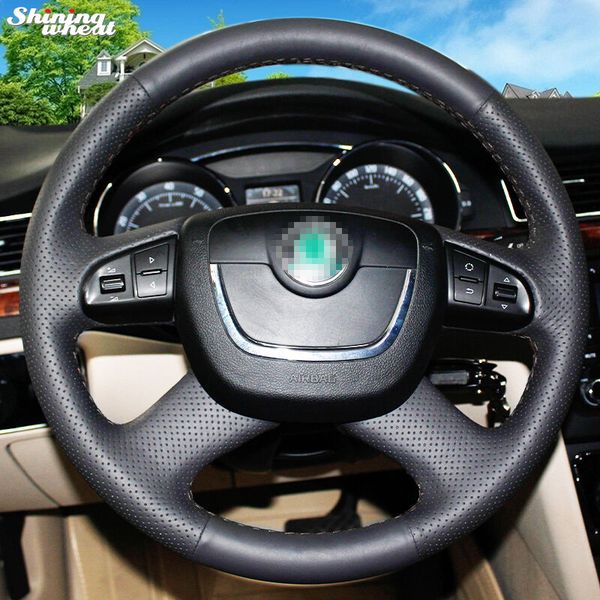 

shining wheat hand-stitched black artificial leather steering wheel cover for octavia octavia a5 a 5 superb 2012-2013