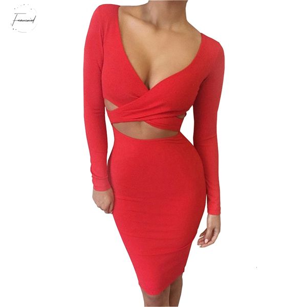 

длинные рукава платья bodycon midi платье повязки женщины хлопок эластичность элегантный sexy белый черный красный женский зима платье, Black;gray