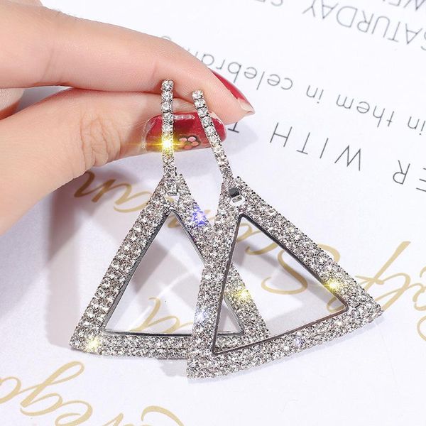 

2020 designer luxury exaggerated earrings explosion personality geometric triangle diamond earrings korean jewelry female