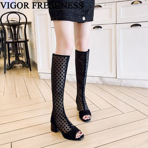 

vigor freshness boots women shoes heels summer boots knee high woman rome spring shoes peep toes dress my273, Black