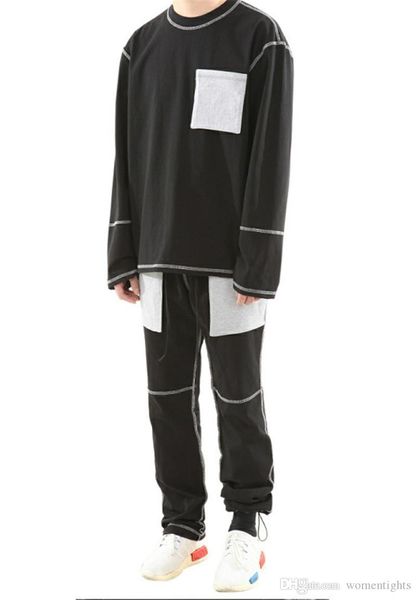 

новые мужские негабаритные футболки осень весна черный белый серый карманные уличные топы с длинными рукавами топы, White;black