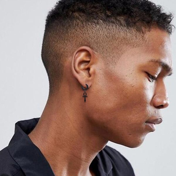 

Cheap Drop Earrings Ankh Cross Drop Earrings Men Black Color Antiqued Black Tone Stainless Steel Egyptian Punk Ankara Earing Brincos Homens