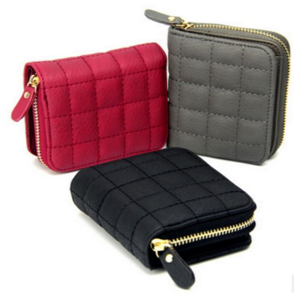 

women short wallets pu leather female plaid purses nubuck card holder wallet fashion woman small zipper wallet with coin purse, Red;black