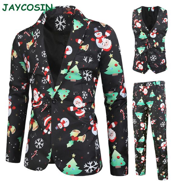 

jaycosin men clothes 2019 winter blazer homme christmas suit three piece suits men fashion black plus size costume homme 1119, White;black