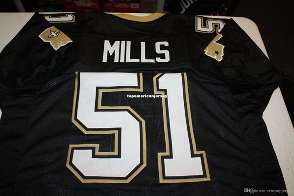 

retro sam mills #51 custom mitchell & ness jersey "dome patrol"black stitching men's football jerseys rugby, Black;blue