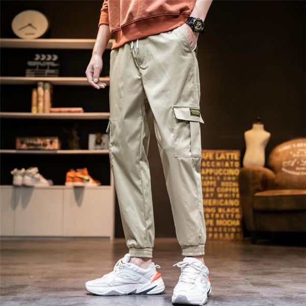 

harem pockets men's side pants spring summer hip hop casual design male joggers trousers fashion streetwear pant black
