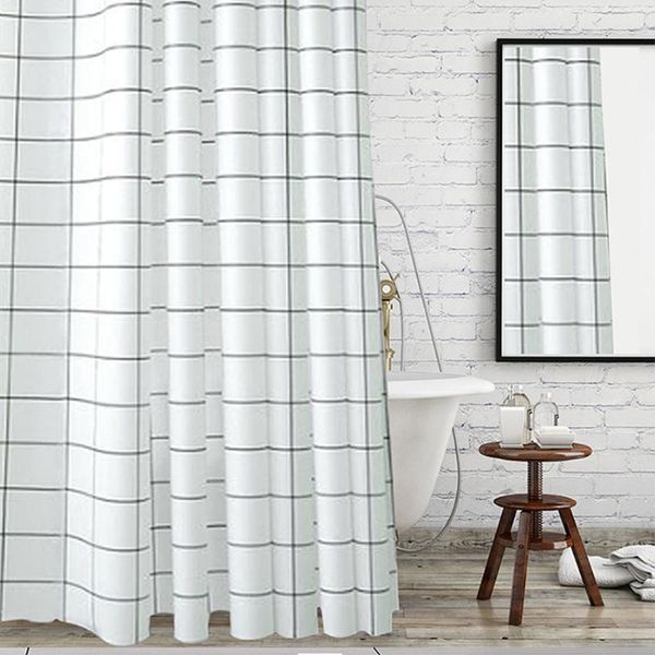 

washable hanging black white grid bathroom decor peva waterproof accessories shower curtain blinds mould proof with hooks