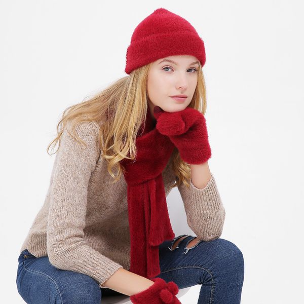 

corduroy winter hat and scarf glove set for women classic thicken wool kitted hats and scarves winter warm bonnet beanie caps, Blue;gray