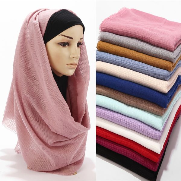 

90*180cm cotton linen malaysia headscarf muslim women shawl wrap hijab scarf crinkle solid islam foulard turbans for female, Red