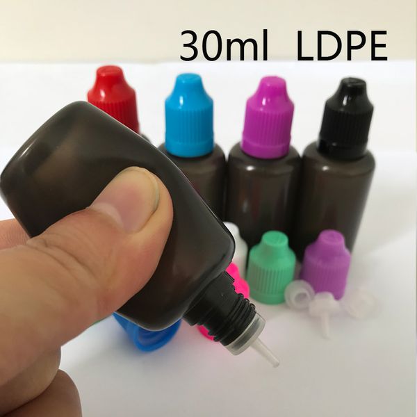 

black pet empty bottles 10ml 30ml plastic dropper bottle with long and thin tips child proof caps for vape juice plastic bottles