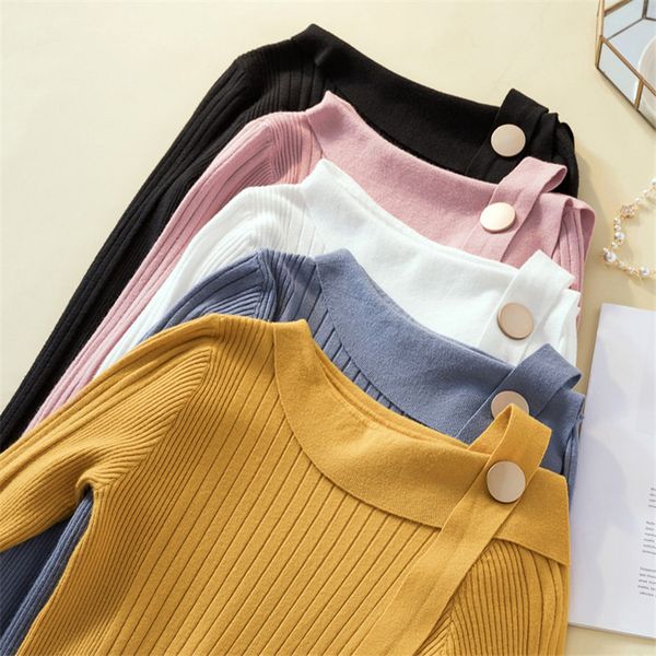 

женщины повседневная пуловер свитер мода нерегулярные шеи с длинным рукавом slim fit топ сплошной цвет джемпер женский осень вязаный свитер, White;black