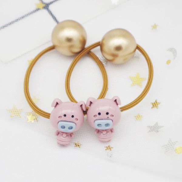 

child girls cartoon pig elastic hair accessory band rope ponytail holder korean style headbands 2 pcs, Slivery;white