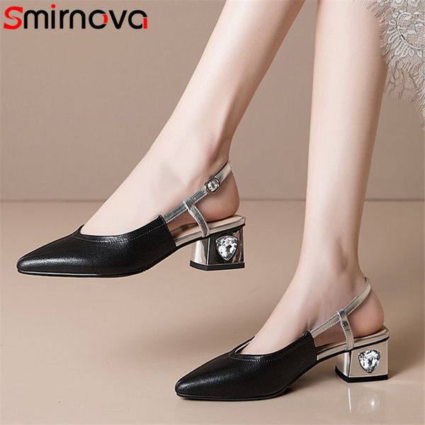 

smirnova 2020 new arrive women sandals crystal square heel party shoes pointed toe buckle summer sandals ladies big size 42, Black