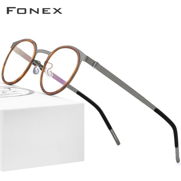 

fonex acetate alloy glasses frame men women vintage round myopia optical frames prescription eyeglasses screwless eyewear 98625, Black