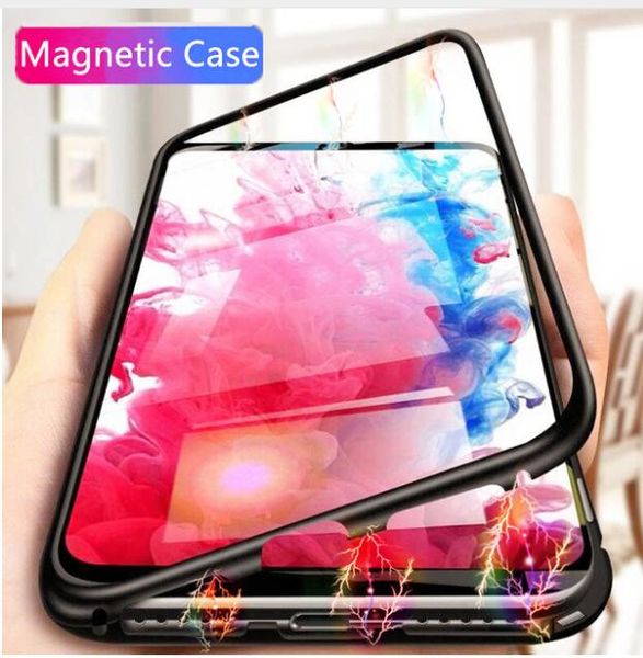 

Magnetic ad orption metal mobile phone ca e for iphone x max with hd clear tempered gla back cover