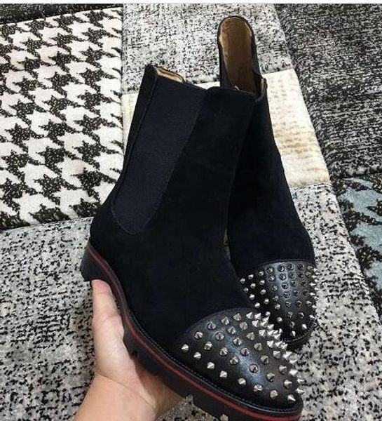 

new designer red bottoms ankle boots for men spikes toe luxurys footwear slip on booties outdoor party wedding loafers boot, Black