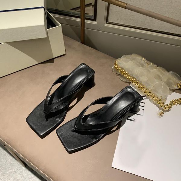 

2020 new brand women summer slippers square high heel gladiator beach flip flop slides slip on women outdoor sandal, Black