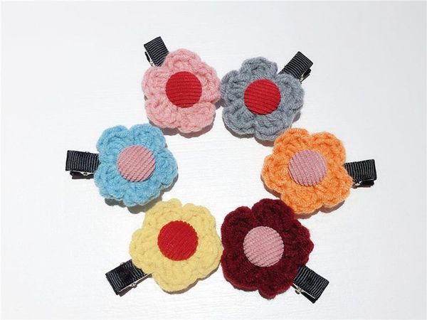 

boutique 24pcs fashion cute crochet sunflower hair clips solid floral hairpins princess headware girls hair accessories, Slivery;white