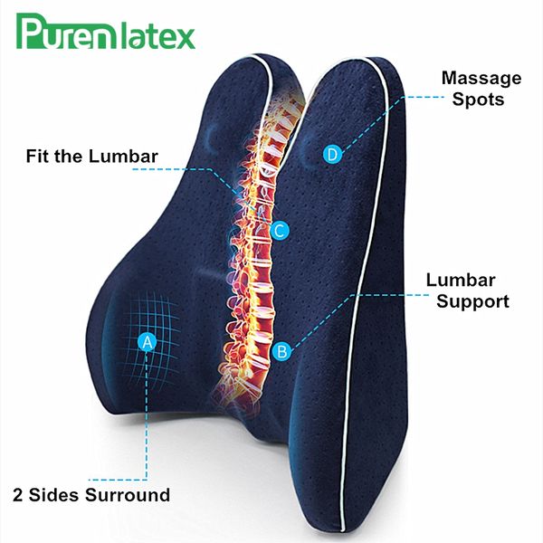 

purenlatex memory foam waist lumbar side support pillow spine coccyx protect orthopedic car seat office sofa chair back cushion